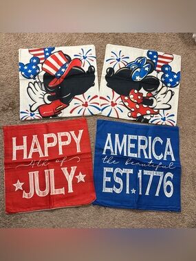 Patriotic Red & Blue Decorative Pillow Covers - Mickey & Minnie Inspired Set